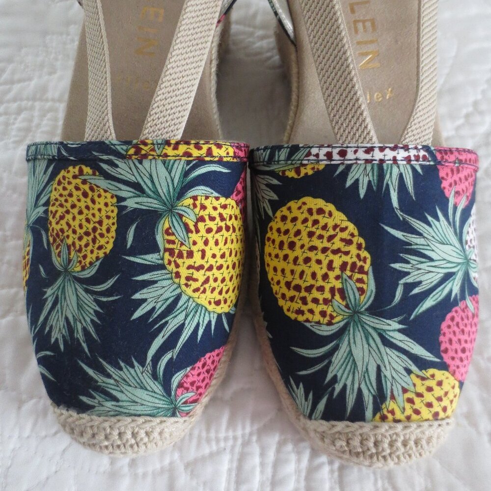 Navy Blue Tropical Pineapple Print Espadrille Wedges - Picture 3 of 8